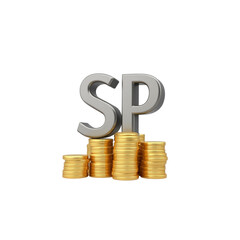 3D Rendering of SP Symbol on Stack of Gold Coins, Representing Savings and Prosperity