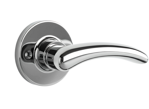 Antique ornate brass door handle with keyhole isolated on transparent background