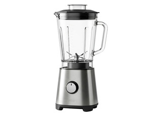 Modern stainless steel blender with glass jar isolated on transparent background