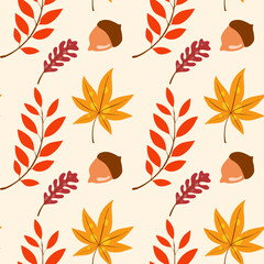 Seamless pattern with autumn elements. Creative vector texture with autumn elements and items. Vector seamless autumn pattern.