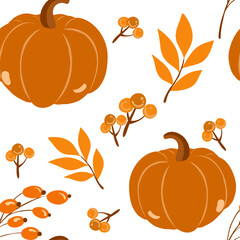 Seamless pattern with autumn elements. Creative vector texture with autumn elements and items. Vector seamless autumn pattern.