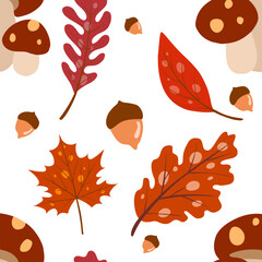 Seamless pattern with autumn elements. Creative vector texture with autumn elements and items. Vector seamless autumn pattern.