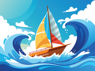 Sea Power with Tiny Brave Sailing Vessel © alhajantor