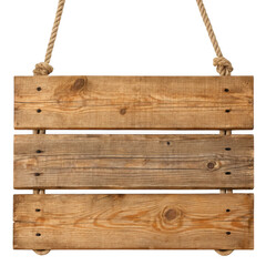 Wooden sign hanging isolated on transparent background