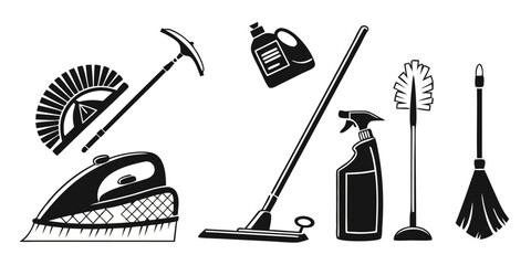 Cleaning Supplies Collection for a Sparkling Home in silhouettes