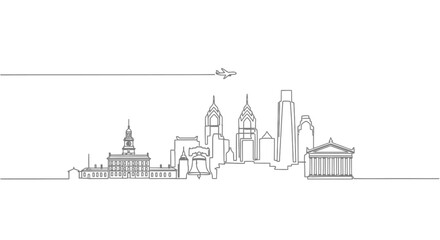 Philadelphia Skyline Line Art with USA Travel.