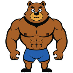 Smiling Muscular Bear Cartoon Mascot:  Strong, Friendly, Fitness,  Athletic,  Fun Character Design.