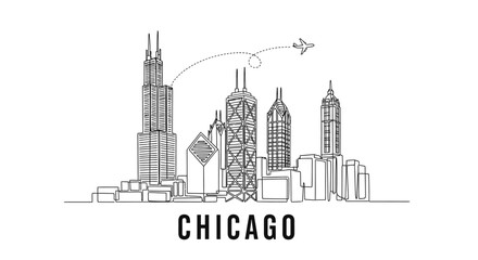 Fototapeta premium Chicago Skyline Line Art.