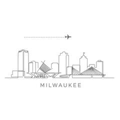 Obraz premium Milwaukee Skyline Line Art with Wisconsin, and USA.
