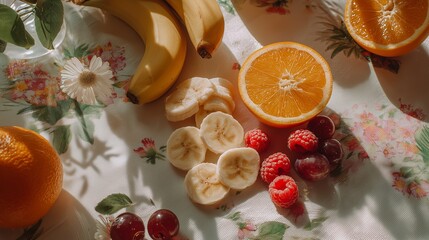 Vibrant Top-Down View of Freshly Sliced Citrus and Assorted Whole Fruits