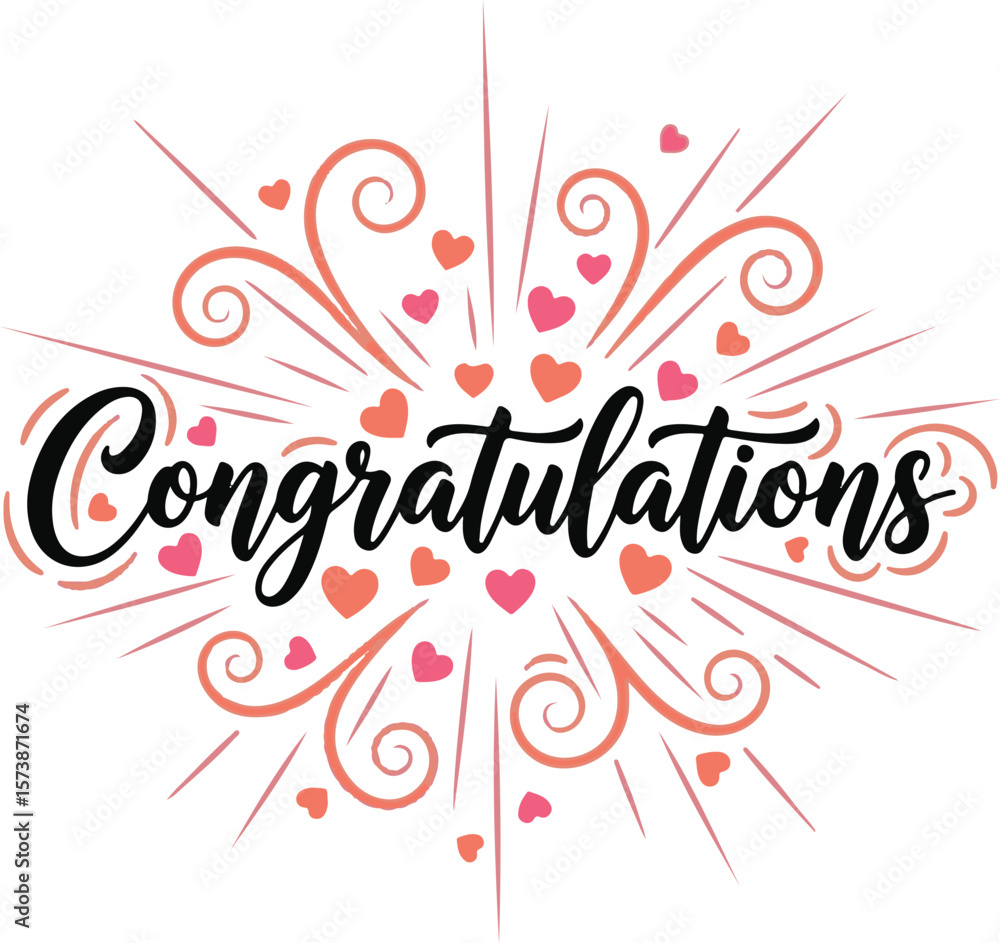 Aufkleber vector art of congratulations text with hearts and festive swirls isolated on transparent background