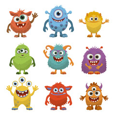 Colorful Cartoon Monsters Set Vector Illustration