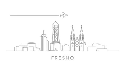 Fototapeta premium Fresno Skyline Line with California, and Airplane.