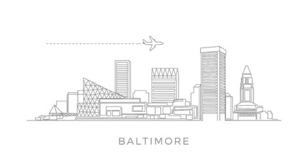 Fototapeta premium Baltimore Skyline Line Art with Cityscape Minimal.