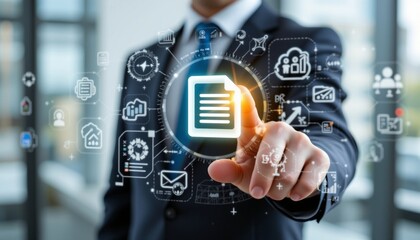 businessman touching approved document icon on digital documents for approve business project proposals. quality assurance and online evaluation of business concept.