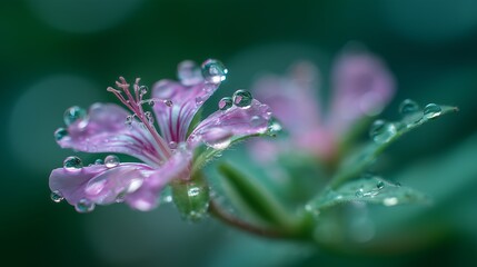 Delicate Water Droplets on Soft Pink Flower Petals