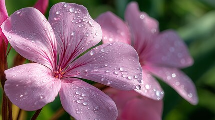 Delicate Pink Flower Petals Drenched in Morning Dew
