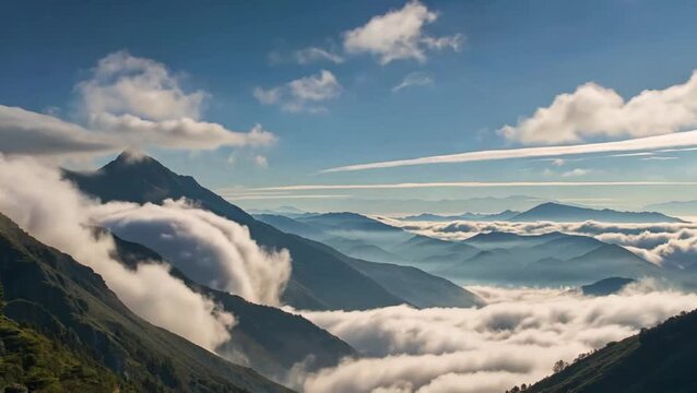 High Mountains Piercing Through Rolling Clouds in Daylight