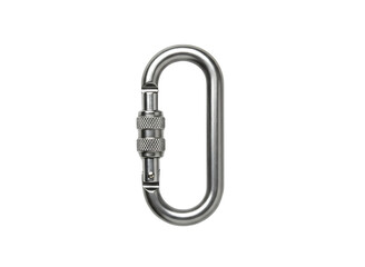 Shiny metal oval carabiner with screw gate closure isolated on transparent background
