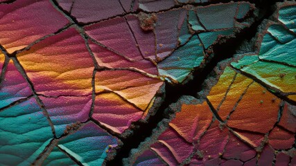 Vibrant colorful cracked surface texture displaying abstract ferroelectric pattern with rich hues in detailed macro close up shot - Powered by Adobe