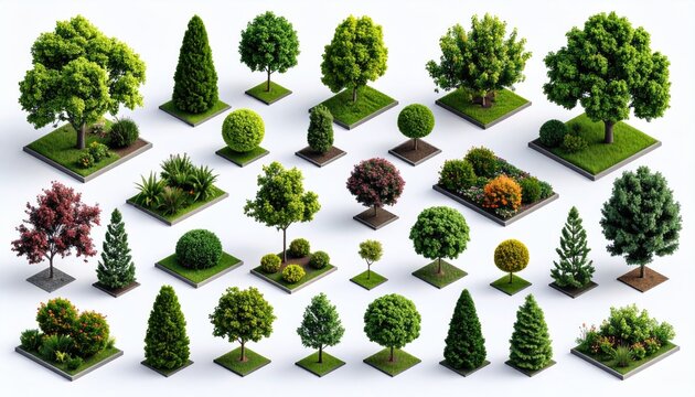 3D isometric trees and plants