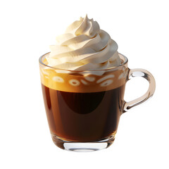 Vienna coffee. A cup of coffee topped with whipped cream, set against a white background. Enjoying coffee as a culinary experience.