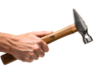 Hand holding a claw hammer tool isolated on transparent background