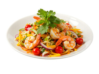 Vietnamese shrimp salad against a white backdrop

