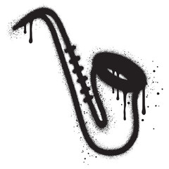 Saxophone graffiti with black spray paint. vector illustration.