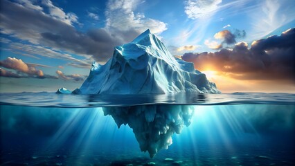 Photo of a majestic iceberg floats in the ocean, its reflection visible in the clear water