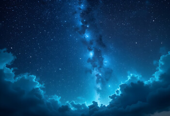 Stunning Milky Way Galaxy Night Sky with Star Clusters and Cosmic Clouds Illuminated in Deep Blue and White Light