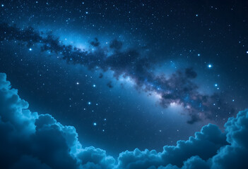 Stunning Milky Way Galaxy Night Sky with Star Clusters and Cosmic Clouds Illuminated in Deep Blue and White Light