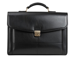 Sleek Modern Black Briefcase with Zippered Front Pocket, Transparent PNG