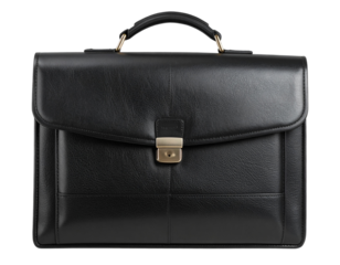 Sleek Modern Black Briefcase with Zippered Front Pocket, Transparent PNG
