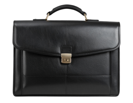 Sleek Modern Black Briefcase with Zippered Front Pocket, Transparent PNG