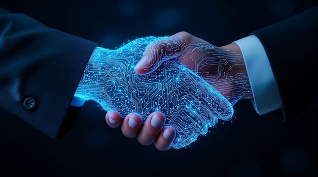 Ai handshake technology partnership business agreement digital transformation concept image