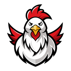 Obraz premium Aggressive rooster mascot with red comb and wings spread wide