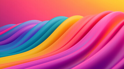 Rainbow glowing neon waves abstract background. Smooth luminous lines background. Decorative horizontal banner. Digital artwork raster bitmap illustration. AI artwork.