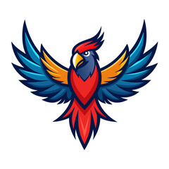 Obraz premium Colorful macaw parrot bird with wings spread wide in aggressive pose