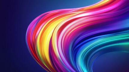 Rainbow glowing neon waves abstract background. Smooth luminous lines background. Decorative horizontal banner. Digital artwork raster bitmap illustration. AI artwork.