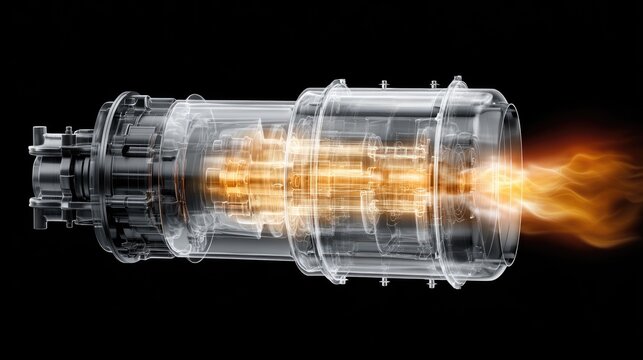 Dynamic jet engine component industrial setting 3d render technical visualization close-up engineering concept