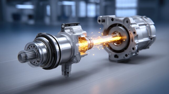 Dynamic mechanical engineering action industrial facility 3d rendering futuristic environment close-up view innovative concept