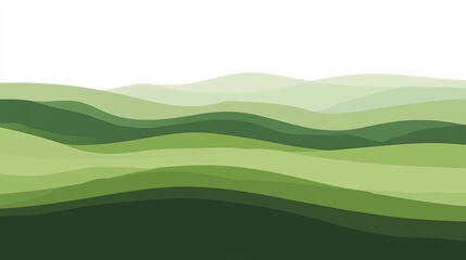Obraz premium Serene landscape illustration featuring rolling green hills and valleys, creating a peaceful and calming visual