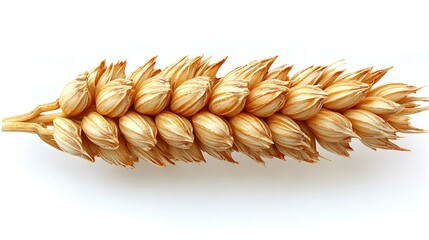 Close-up of a single wheat ear against a white background.