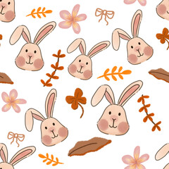 rabbit in autumn seamless pattern