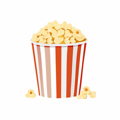 Classic bucket of popcorn graphic with red and white stripes