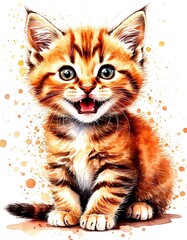 cute cat. watercolor illustration on white background. print template for card, poster, postcard.