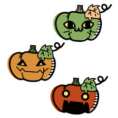 可愛いハロウィンカボチャのイラストセット/Cute Halloween Pumpkin Illustration Set
