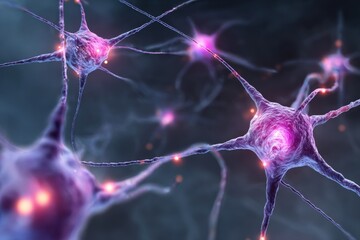 Stock image shows neuron cells in close-up view as they transmit a signal