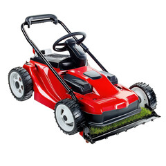 Red riding lawn mower with steering wheel isolated on transparent background